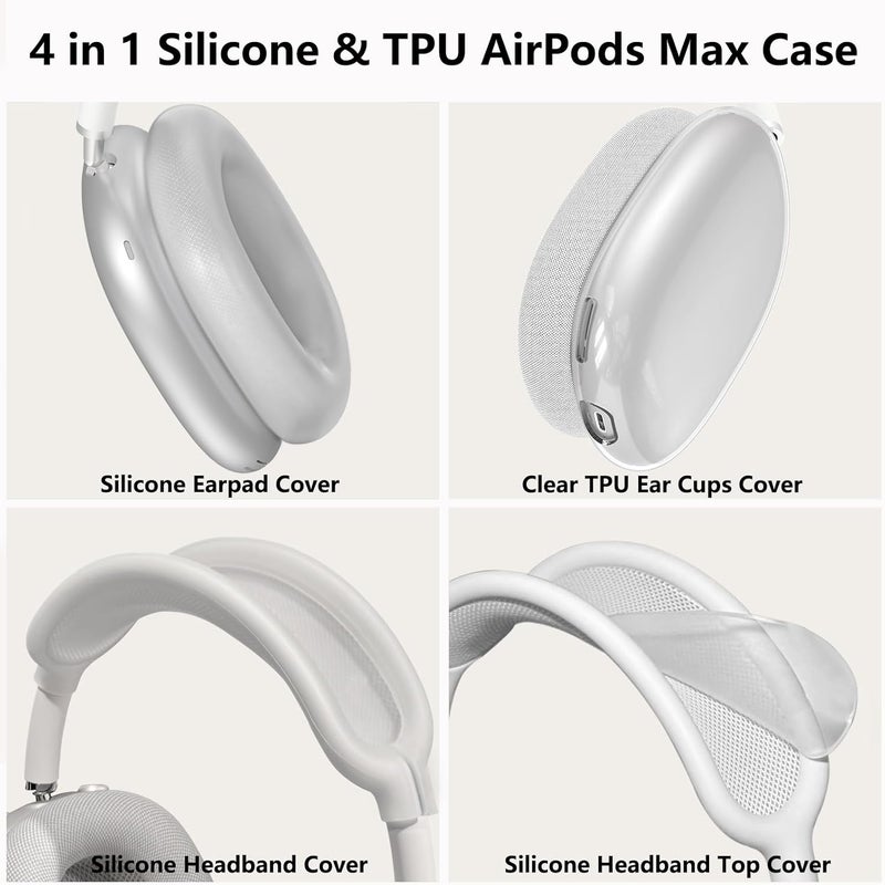 MINDRESY [4 in 1] Silicone Case Cover for AirPods Max Headphones,Clear Soft TPU Ear Cups Cover/Ear Pad Case Cover/Headband Cover for AirPods Max (2024/2020),Transparent Accessories for AirPod Max (USB-C),Foggy - Image 4
